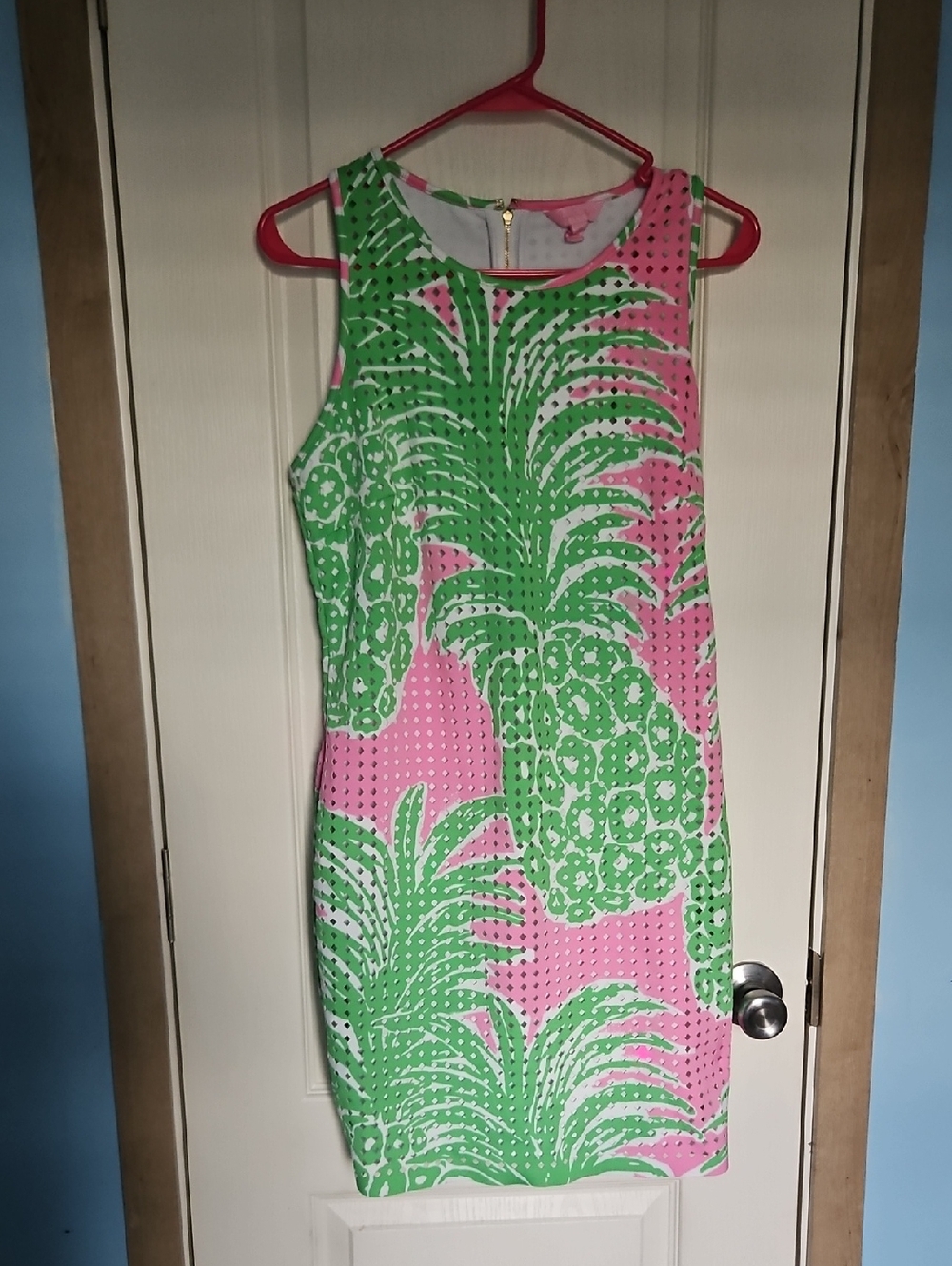 Lilly Pulitzer Perla Pink Pout Flamenco Laser Cut Scuba Ponte Shift Dress Medium